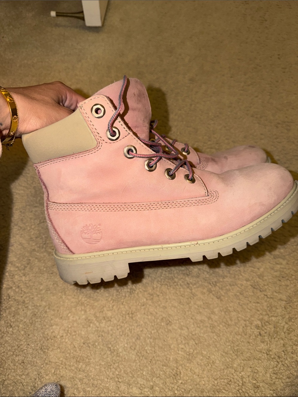 Timberland Women's Pink Nubuck Lace-Up Work Boots
